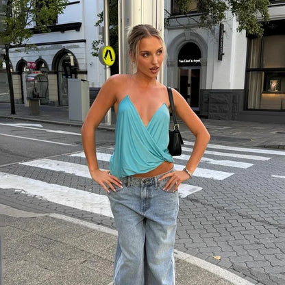 Women's Tanks Sexy Deep V-neck Sleeveless Backless Crop Tops Summer 2026 Trendy Female Clothes