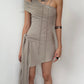 Hollow Tassel Dress Women Slanted Shoulder Folds Bandgae Irregular Hem Sexy Music Festival Sexy Midnight Mini Bodycon