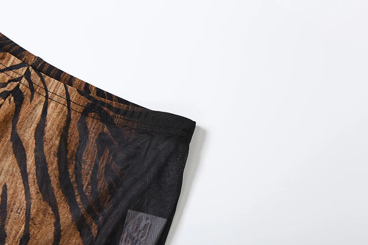 Stripe Print Women 2 Piece Set coquette See Through Hipster Full Sleeve Crop Tops+Straight Pants Matching Clubwear