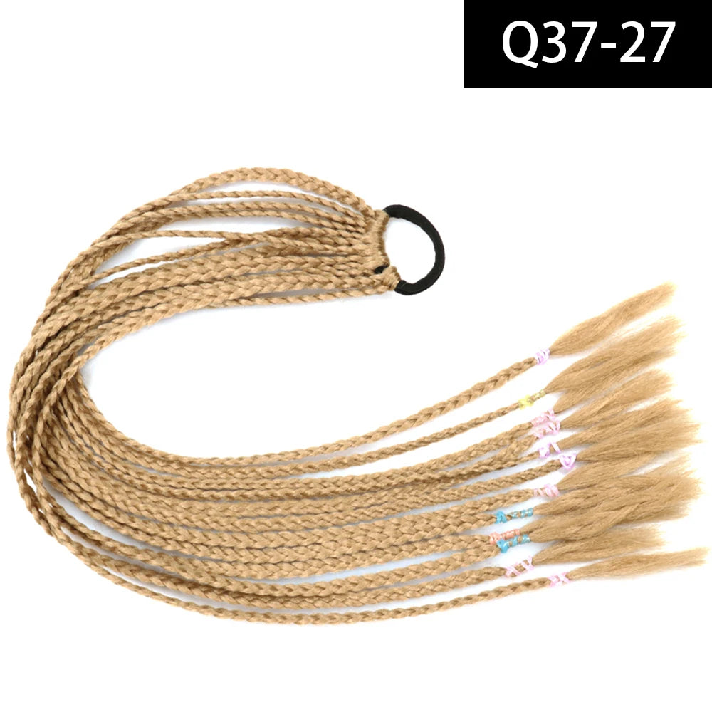 Synthetic Colored Braided Ponytail Hair Extension Rainbow Color Braids Pony Tail With Elastic Band Girl's Pigtail