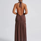 Halter Deep V Neck Backless Maxi Dress For Women Fashion Solid Sleeveless Thigh High Split Sexy Long Dress Elegant