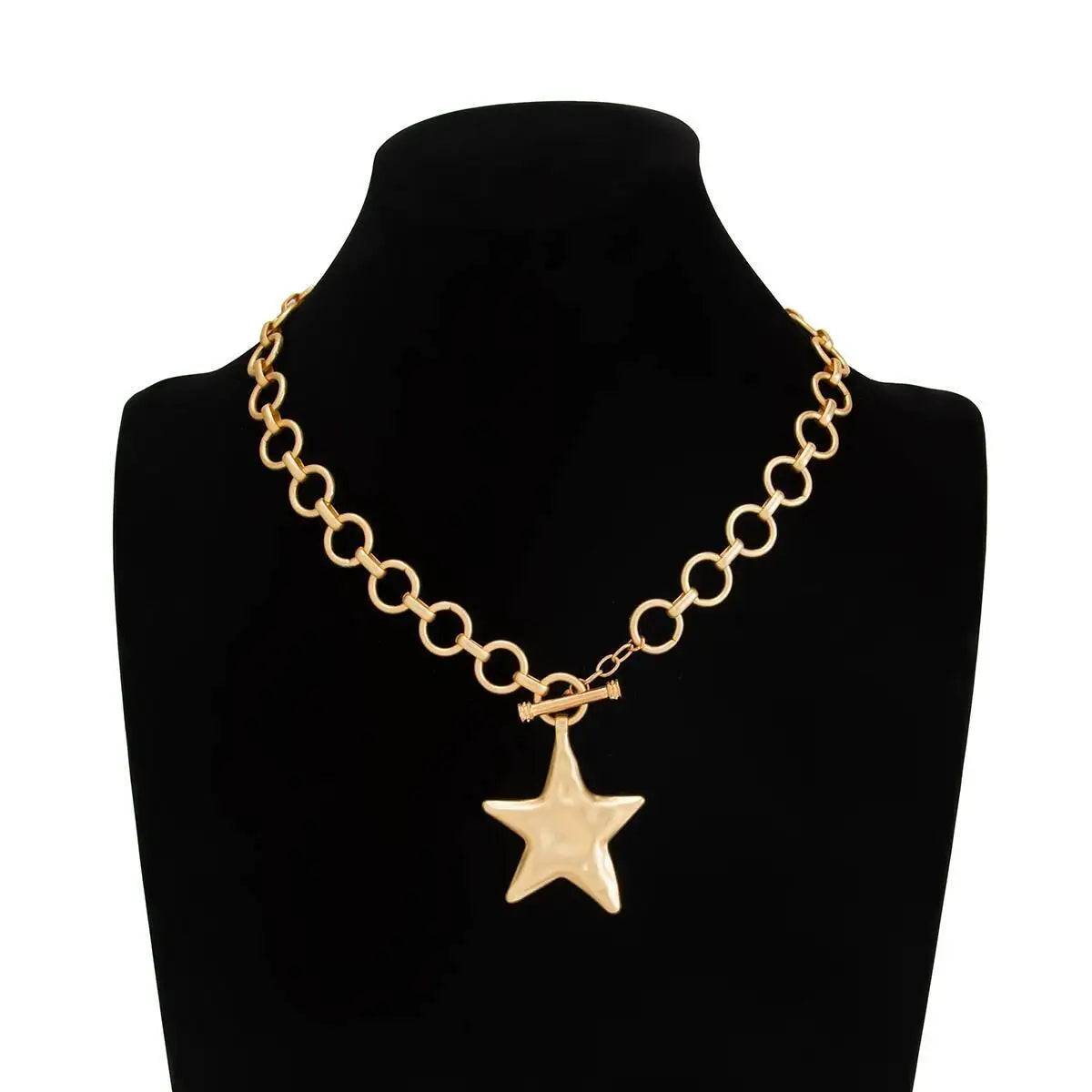 Punk Star Metal Pendant Choker Necklace for Women, Trendy Simple OT Buckle, Thick Adjustable Neck Chain, Hip-Hop Jewelry Gift