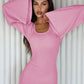 Ribbed Lace-up Long Sleeve Maxi Dress For Women 2023 Autumn Winter New Fashion Solid Bodycon Long Dress Elegant