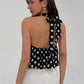 Women Bubble Tank Tops Halter Neck Sleeveless Polka Dots Print Open Back Summer Crop Vest for Daily Vacation Beach