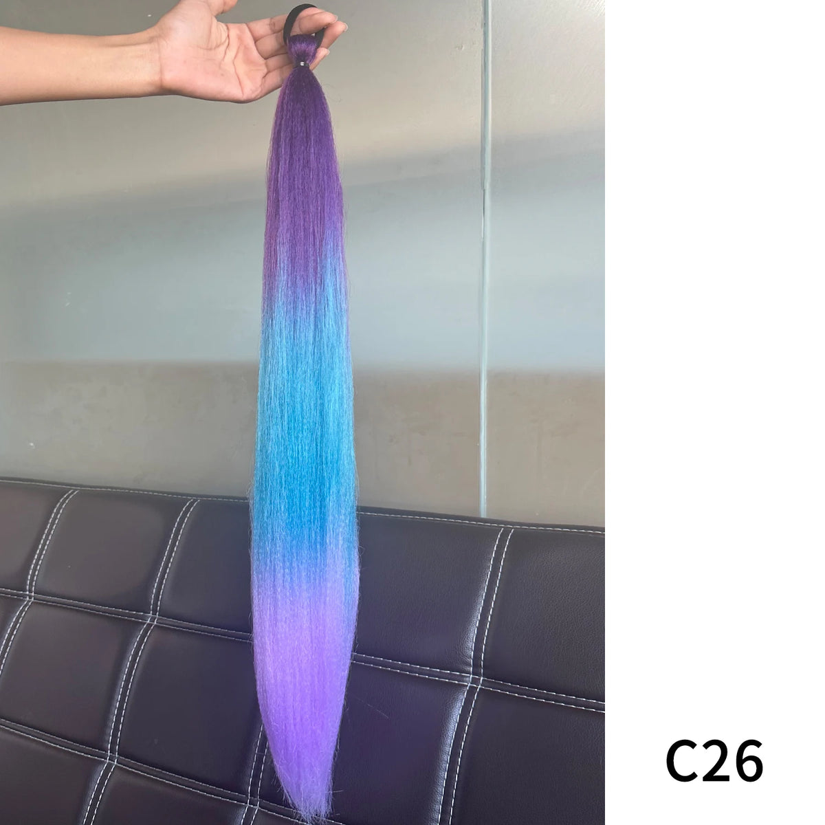Synthetic Long Straight Ponytail Extensions With Rubber Band DIY Braided Ponytail Purple Hair Accessories for Halloween