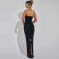 Sparkling Black Evening Party Dresses for Women Elegant Events Sexy Strapless Backless Split Maxi Dress