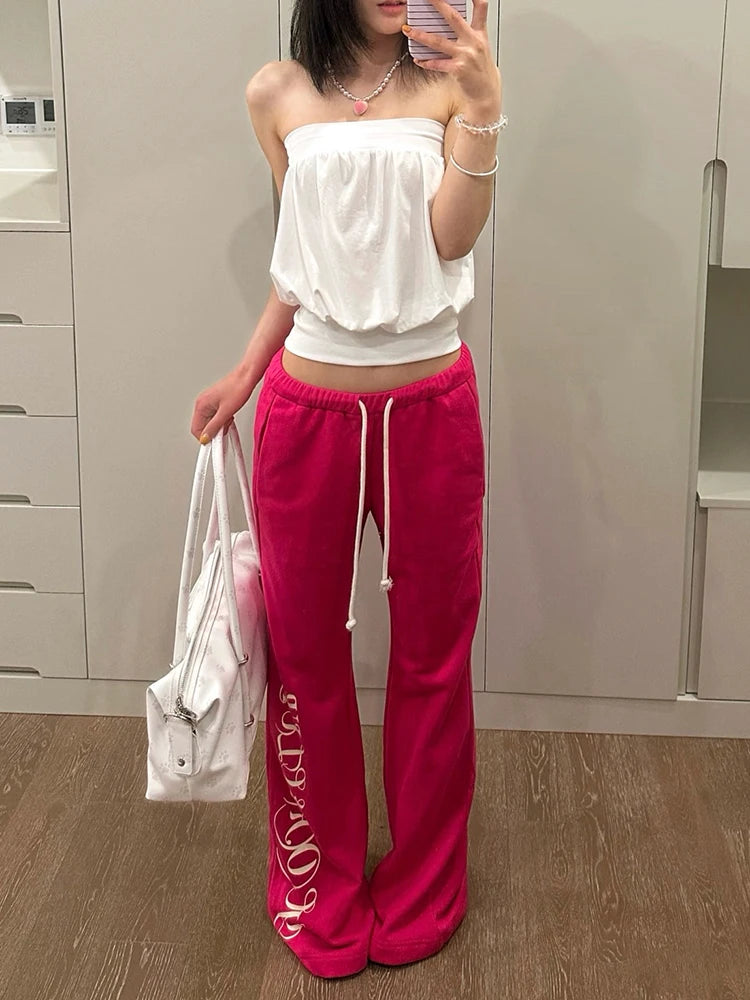 Leisure 2-Piece Set Women Sexy Solid Simple Tank Tops+Letter Print Drawstring Pant Summer Street Daily Hottie Suit