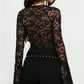 Y2K Gothic Women Sheer Lace Top Hollow Out Cutout Chest Long Flare Sleeve Scallop Trim Slim Fit See Through Mesh Blouse