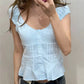Womens Summer Button Down Blouses Shirt Stylish Vertical Pleats Slim Fit Scoop Neck Cap Sleeve Tops Y2K Fairy Streetwear