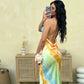 Colorful Print Cowl Neck Backless Fishtail Maxi Dress Sexy Elegant Party Dresses for Woman Clothing