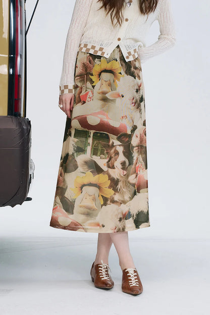 2025 Summer New Arrivals Casual Original Design Fully Printed A-Line Long Skirt