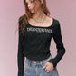 Cropped Long-Sleeve T-shirt with Letter Print, Y2K U-Neck Streetwear Tops for Women, Fashion Casual Tee for Daily Outfit