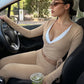 Sporty 2Piece Set Woman Autumn Cross V-Neck Full Sleeve Tassel Crop Top+Elastic Waist Long Pant Casual Fashion Basic Suit