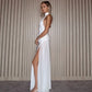 White Classy Dresses for Woman Elegant Party Wear Mesh Splicing High Split Backless Maxi Dress