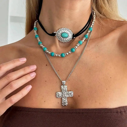 3Pcs/Set Ethnic Cross Jesus Pendant Choker Necklace for Women 2026 New Trend Boho Beads Chain Aesthetic Jewelry Gift
