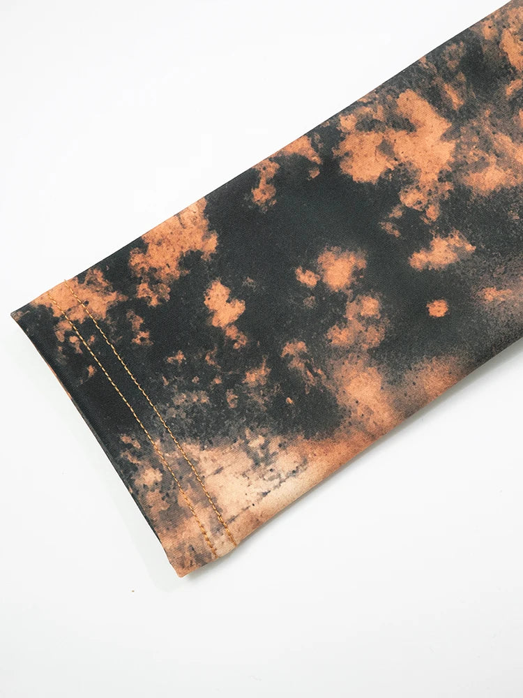 Fashion Sporty 2 Piece Set Women Tie Dye Print Metal Buckle Crop Jacket+Biker Shorts Matching Streetwear Stretch Suit