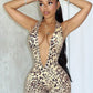 Leopard Print Playsuits Women Halter Deep V-Neck Sleeveless Skinny Peach Hip Hot Girls Street Trend Wild Style Romper