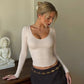 Solid Color Basic Low Cut Long Sleeve Top Tight Fitted Ladies T Shirts Popular Clothing Woman Fall 2025