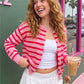 Womens Striped Knit Cardigan Round Neck Button Front Long Sleeve Loose Fit Casual Sweater Winter Fall Knit Outerwear