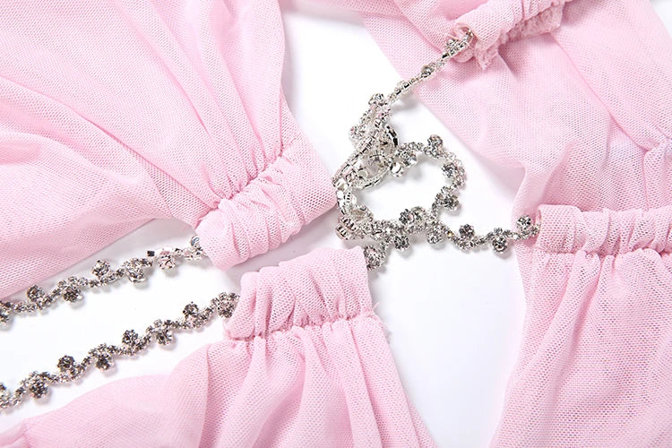 Sexy See Through Dress Women Sexy Halter Chain Backless Irregular Ruched Patchwork Vacation Birthday Party Clubwear