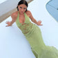 Green Lace Spliced Sheer Maxi Dress Beach Woman Elegant Sexy Vacation Backless Long Dresses Summer