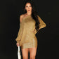 One Shoulder Long Sleeve Shorty Dresses Sexy Glitter Gold Birthday Dress Woman Clothes Fashion 2026