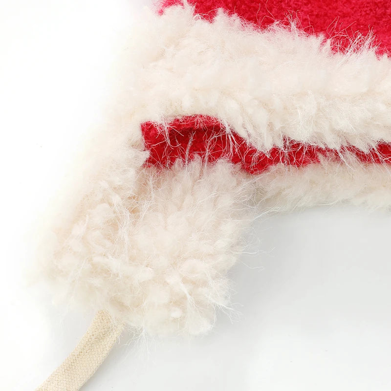 Y2K Cute Plush Hat Ear Flap Solid Tie Beanie For Women