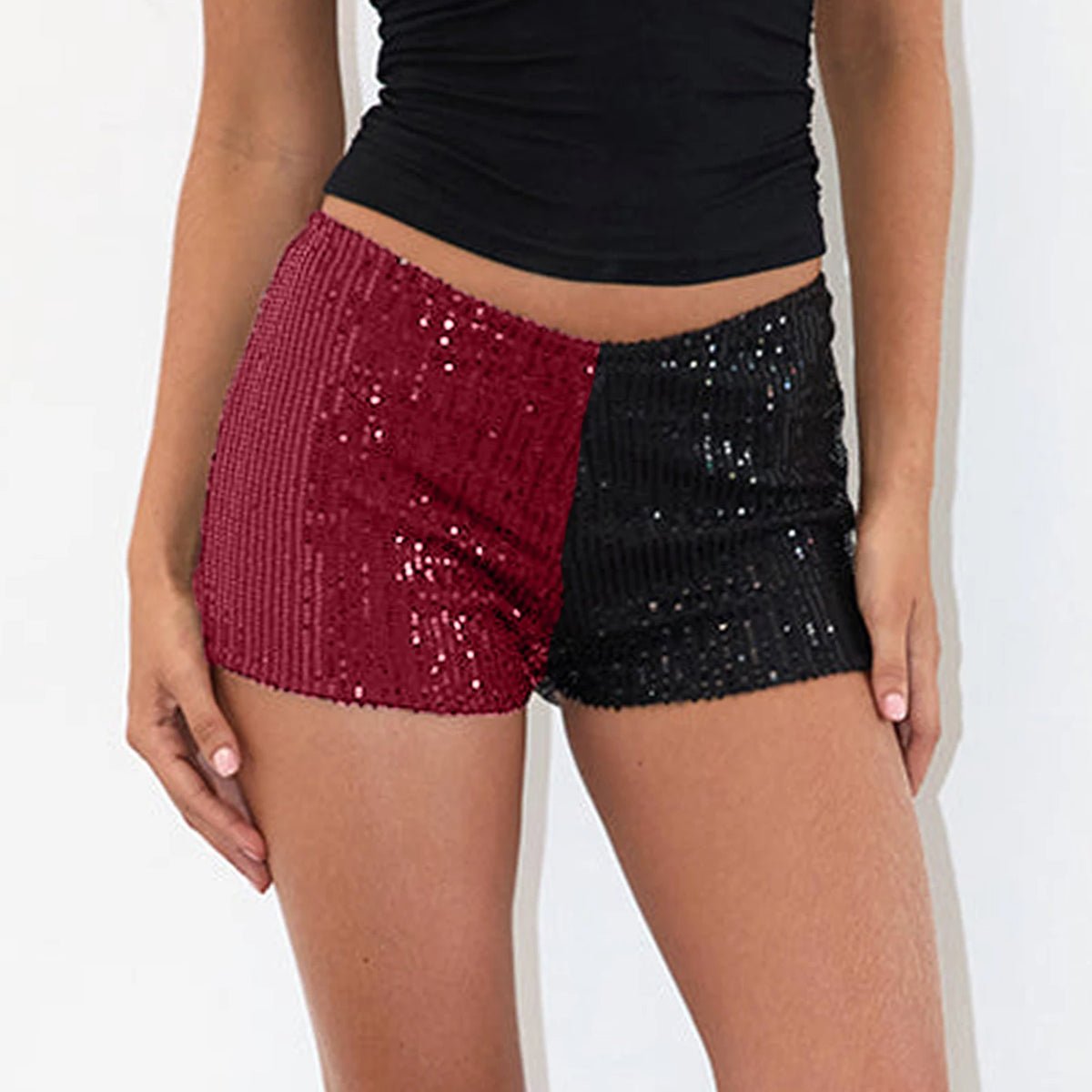 Women Y2k Sparkly Sequin Shorts Sexy Glitter Low Rise Elastic Waistband Hot Pants Rave Party Club Streetwear Outfit