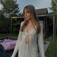 Sexy Thin Dress Women Hollow Lace-Up See Through Full Sleeve V-Neck Solid Trend Vacation Beach Party Long Bodycon