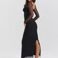 Elegant Sheer Long Sleeve Bodycon Maxi Dress For Women Fashion Mesh Black Strapless Backless Club Party Sexy Dress