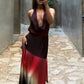 Gradient Printed Cowl Neck Backless Long Flowy Dresses for Summer 2025 Elegant Vacation Outfits Woman