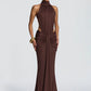 Turtleneck Backless Sexy Maxi Dress Women Gown Elegant Off-shoulder Sleeveless Ruched Bodycon Club Party Long Dress