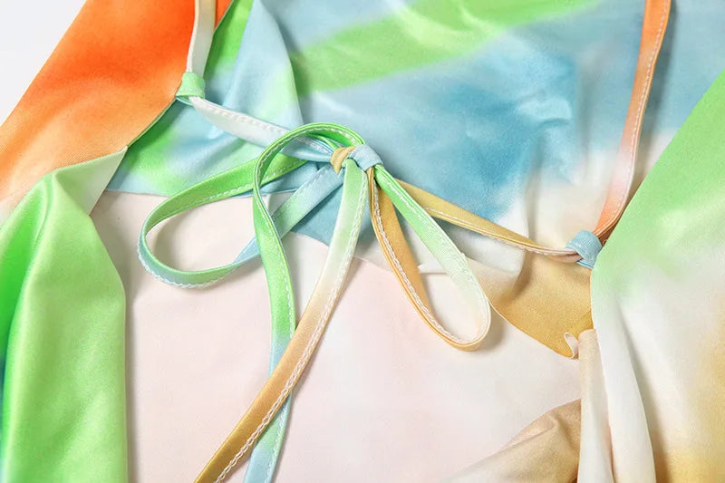 Colorful Print Cowl Neck Backless Fishtail Maxi Dress Sexy Elegant Party Dresses for Woman Clothing