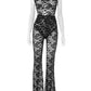 Sexy Mesh See Through 2 Piece Set Women Skinny Sleeveless Bodysuits+Flared Pants Midnight Club Party Coquett Outfits
