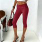 Low Rise Fold Over Studded Detail Skinny Pants Women Eyelet Waistband Capri Leggings Y2K Aesthetic Punk Streetwear
