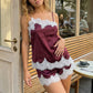 2 Piece Pajamas Sets for Women Summer Solid Sleeveless Lace Patchwork Cami Tops + Elastic Waist Shorts Loungewear