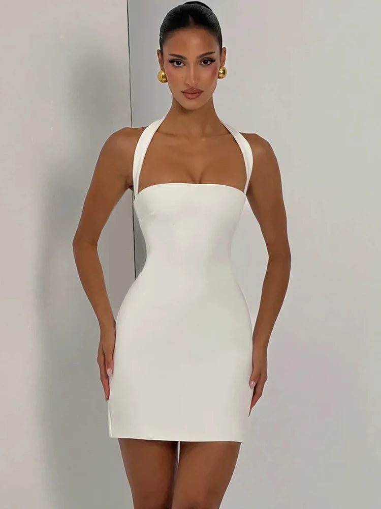Halter Backless Sexy Mini Dress Women Elegant Sleeveless Back Lace Up Bodycon Club Party Evening Cocktail Dress 2026