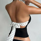 Sexy Mesh Halter Tank Top Women Patchwork Polka Dots Lace-Up Chest Wrapped Backless Street Stretch Skinny Clubwear