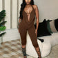 Sexy Swing Collar 2 Piece Set Women New Trend hollow Halter Bandage Sleeveless Tank Top+Mid-Length Shorts Streetwear