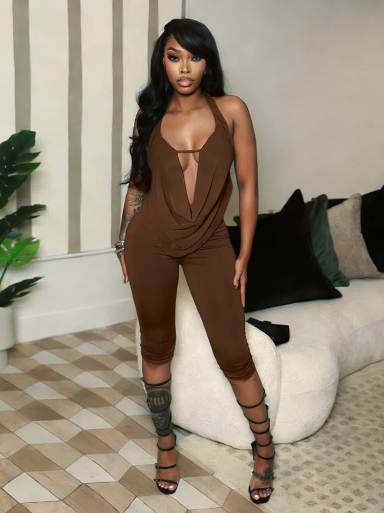 Sexy Swing Collar 2 Piece Set Women New Trend hollow Halter Bandage Sleeveless Tank Top+Mid-Length Shorts Streetwear