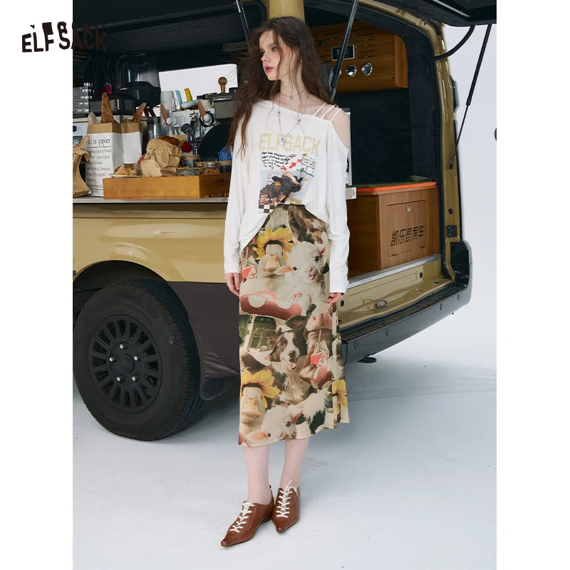 2025 Summer New Arrivals Casual Original Design Fully Printed A-Line Long Skirt