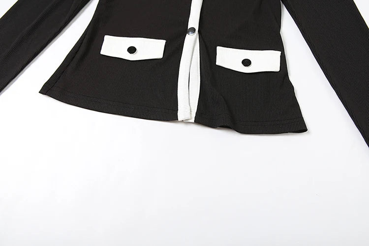 Casual Patchwork 2 Piece Set Women Single-Breasted Cardigan Full Sleeve Tops+Straight Pants Street Fashion Simple Set