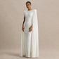 White Slashed-Neck Maxi Dress with Cape Sleeve Women's Winter Elegant Evening Party Dresses