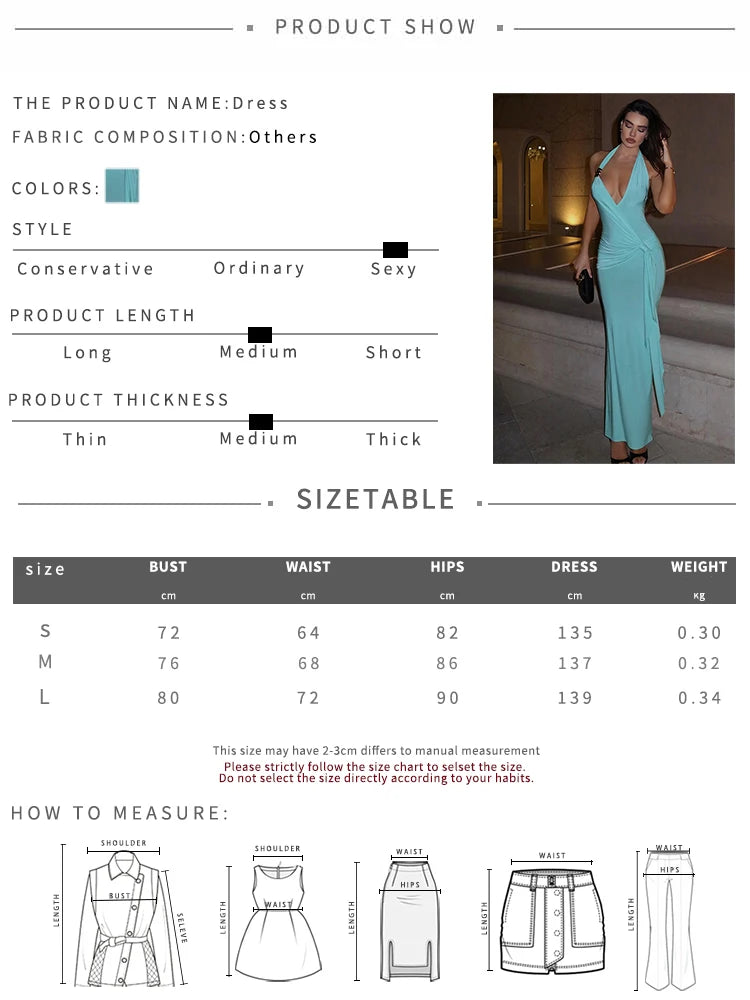Summer Elegant Backless Dress Women Deep V Neck Metal Buckle Halter Ruched Ribbon Peach Buttocks Party Club Long Bodycon