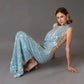 Blue Sequined Glitter Party Dresses for Woman Elegant Cowl Neck Open Back Long Wedding Guest Dress
