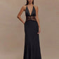 Elegant Lace Trim Satin White Maxi Dress Deep V Backless Long Gown Dresses for Ladies Sexy Birthday Outfits
