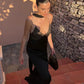 Lace Satin Flowy Fishtail Dress Women Party Elegant Sexy Black Deep V Neck Backless Going Out Long Dresses