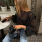 Y2K Glitter Sequins Mesh Sheer Long Sleeve Top Women Loose Bubble Cuff See Through Hollow Out Crop Blouse Summer Beach