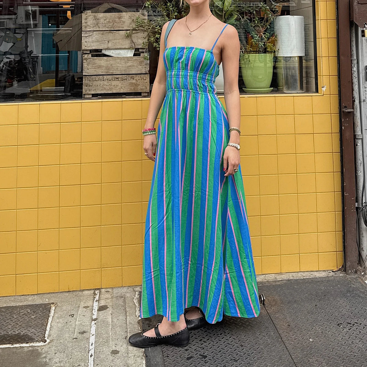 Women Striped Boho Maxi Slip Dress Sleeveless Color Block Flowy Beach Dress Square Neck Ruffle Long Sundress