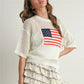 Women's Short Sleeve Crochet Knit Sweater Round Neck American Flag Graphic Pullover Loose Fit Summer Knitwear